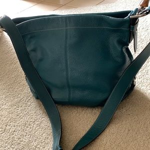 Coach F15064 Duffle Adjustable Teal Color Pebble Leather Shoulder Bag